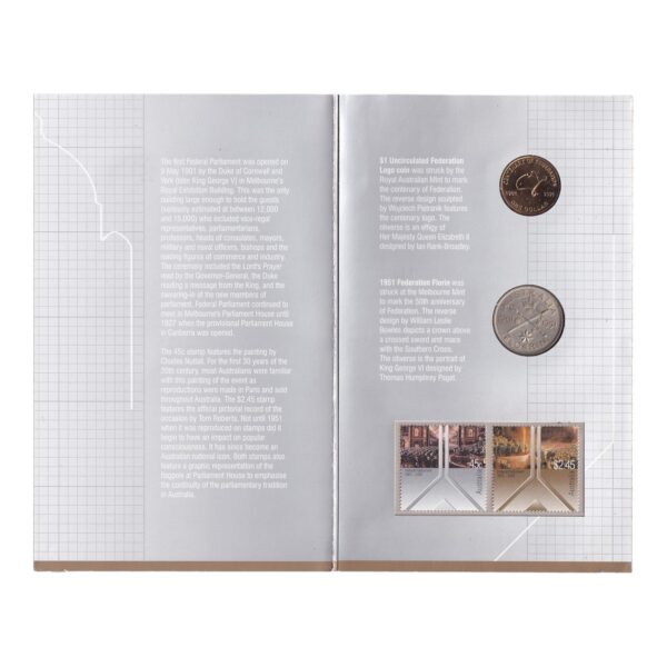2001 Australia Post - Federal Parliament 1901-2001 - Coin and Stamp pack - Image 2
