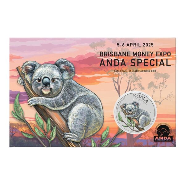 2025 ANDA Brisbane Money Expo - Perth Mint - Koala 1oz Silver Coloured Coin in Card