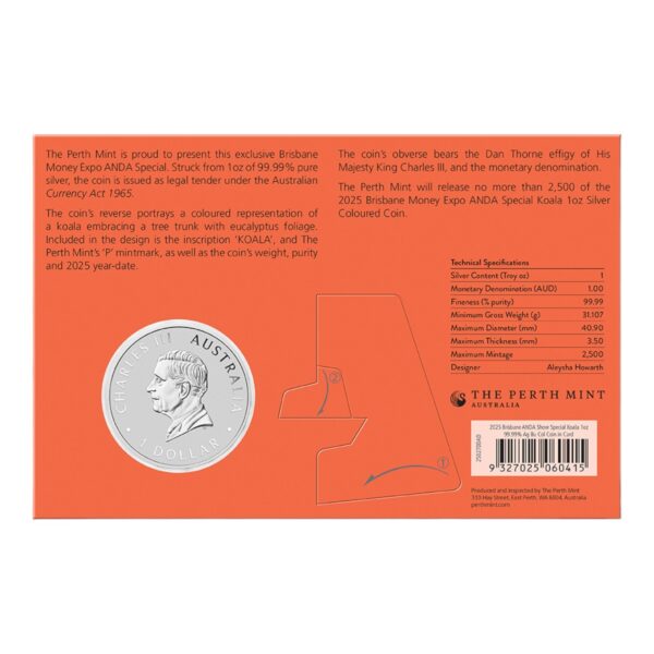 2025 ANDA Brisbane Money Expo - Perth Mint - Koala 1oz Silver Coloured Coin in Card - Image 4