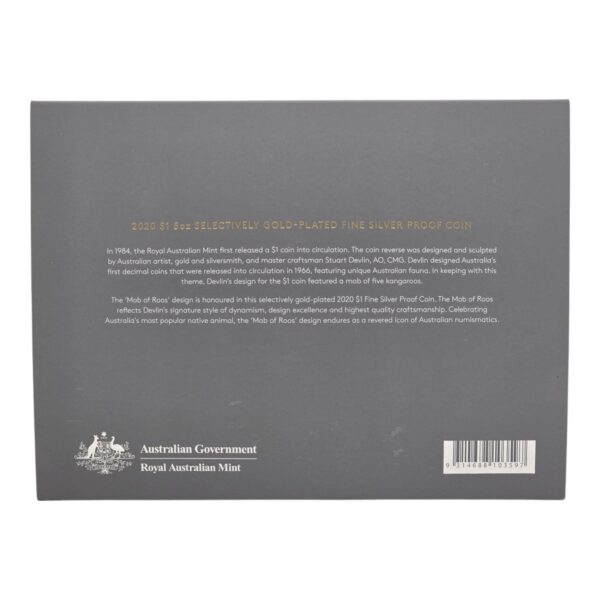2020 Icons of Australia -  Mob of Roos - $1 Silver Proof Selectively Gold Plated 5oz Coin - Image 4