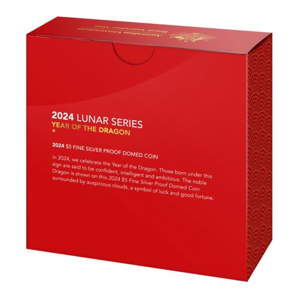 2024 $5 Fine Silver Proof Domed Coin – Year of the Dragon - Image 4