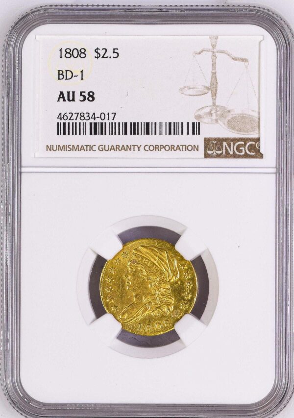 1808 CAPPED BUST $2.5 AU58