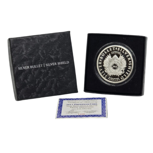 2013 Silver Bullet Silver Shield - Freedom Girl - 2 oz Silver Proof Medallion - Image 2