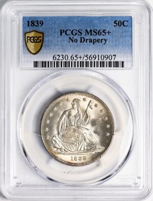 1839 LIBERTY SEATED 50C, NO DRAPERY MS65+