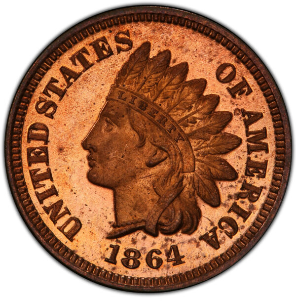 1864 INDIAN BRONZE 1C, L ON RIBBON PR65 Red - Image 3