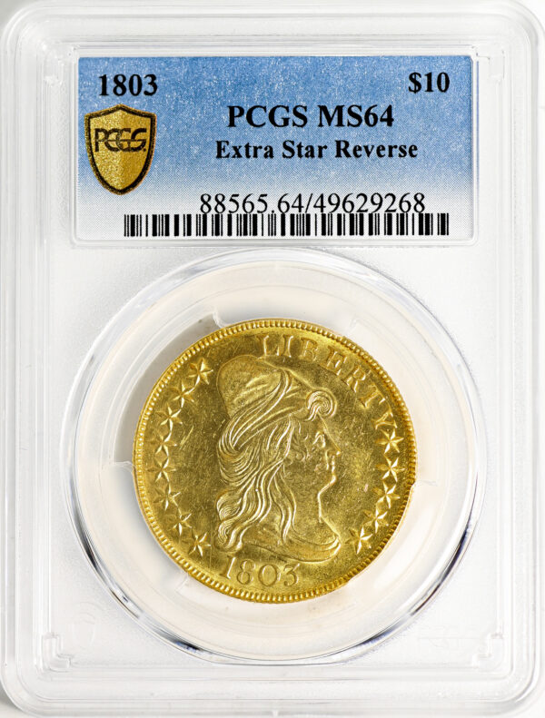 1803 DRAPED BUST $10, 14 STAR REVERSE MS64