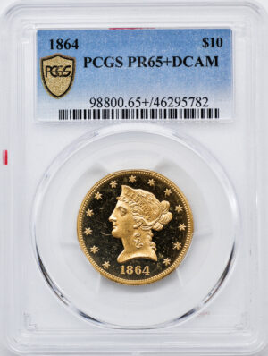 1864 LIBERTY HEAD $10 PR65+ Deep Cameo