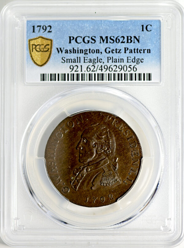 1792 WASH GETZ, SM EAGLE CENT MS62 Brown