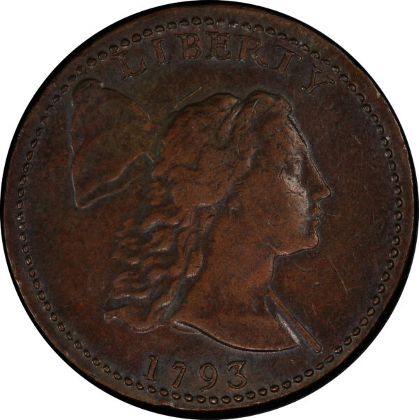 1793 LIBERTY CAP 1C, LIBERTY CAP AU53 Brown - Image 3