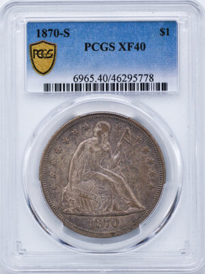 1870-S LIBERTY SEATED S$1, MOTTO XF40