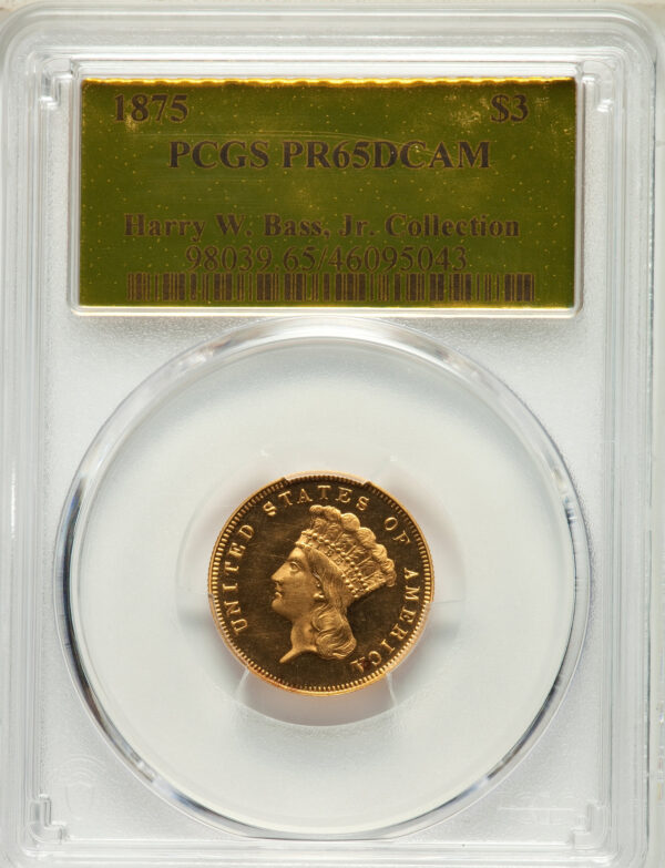 1875 INDIAN PRINCESS $3 PR65 Deep Cameo