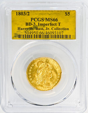 1803/2 DRAPED BUST $5, HERALDIC EAGLE MS66