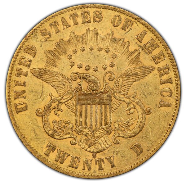 1861-S LIBERTY HEAD $20, PAQUET AU55 - Image 2