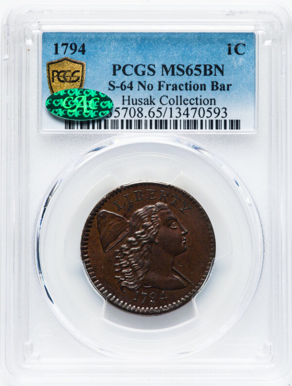 1794 FLOWING HAIR LARGE 1C, NO FRACTION BAR MS65 Brown