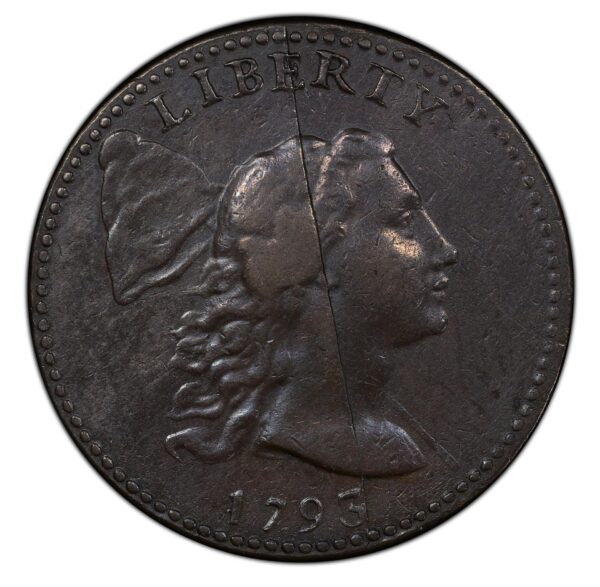 1793 LIBERTY CAP 1C, BEADED BORDER AU50 Brown - Image 3