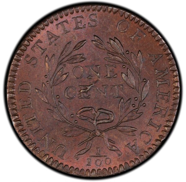 1794 FLOWING HAIR LARGE 1C, HEAD OF 1794, LIBERTY CAP, DEN MS64+ Red Brown - Image 2