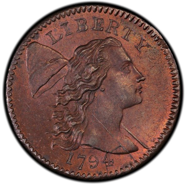1794 FLOWING HAIR LARGE 1C, HEAD OF 1794, LIBERTY CAP, DEN MS64+ Red Brown - Image 3