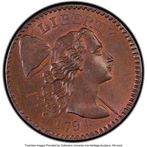 1794 FLOWING HAIR LARGE 1C, HEAD OF 1794, LIBERTY CAP, DEN MS65 Red Brown - Image 3