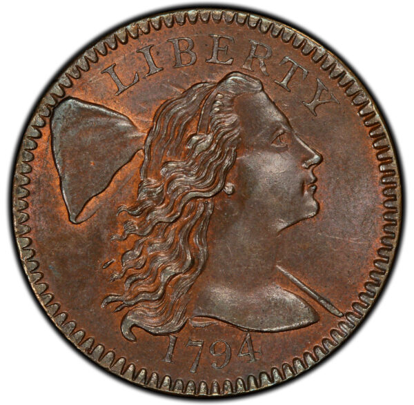 1794 FLOWING HAIR LARGE 1C, HEAD OF 1794, LIBERTY CAP, DEN MS65 Red Brown - Image 3