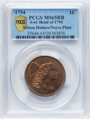 1794 FLOWING HAIR LARGE 1C, HEAD OF 1794, LIBERTY CAP, DEN MS65 Red Brown