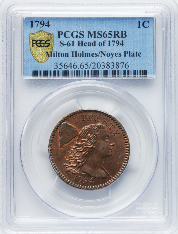 1794 FLOWING HAIR LARGE 1C, HEAD OF 1794, LIBERTY CAP, DEN MS65 Red Brown