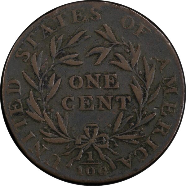 1795 FLOWING HAIR LARGE 1C, JEFF, PLAIN EDGE VF30 Brown - Image 2