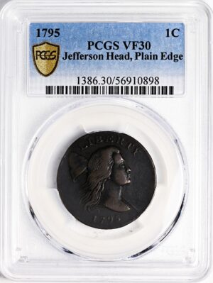 1795 FLOWING HAIR LARGE 1C, JEFF, PLAIN EDGE VF30 Brown