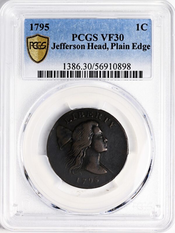 1795 FLOWING HAIR LARGE 1C, JEFF, PLAIN EDGE VF30 Brown