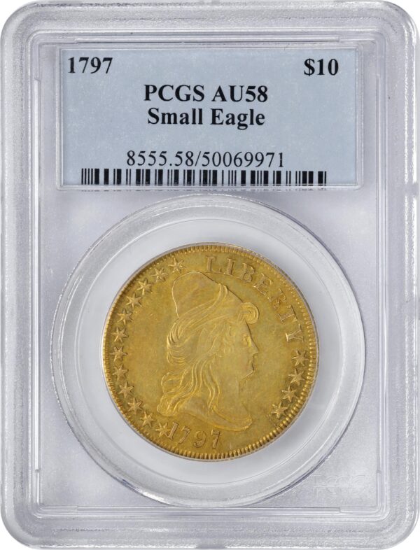 1797 DRAPED BUST $10, SMALL EAGLE AU58