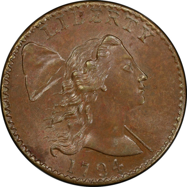 1794 FLOWING HAIR LARGE 1C, HEAD OF 1794, LIBERTY CAP, DEN MS66+ Brown - Image 3
