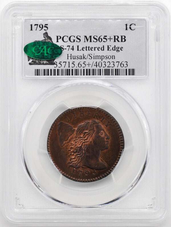 1795 FLOWING HAIR LARGE 1C, LETTERED EDGE MS65+ Red Brown