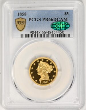 1858 LIBERTY $5 PR66 Deep Cameo