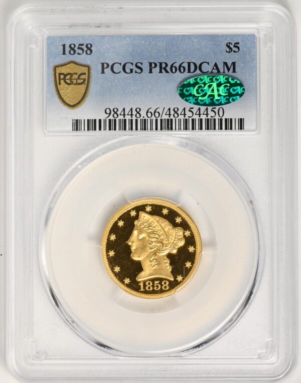 1858 LIBERTY $5 PR66 Deep Cameo
