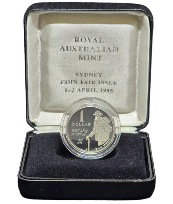 1995 Silver Proof $1 Coin - Centenary of Banjo Paterson's "Waltzing Matilda" - Sydney Coin Fair - Image 2