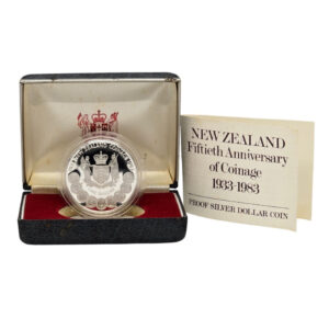 1983 New Zealand $1 Silver Proof Coin - 50th anniversary of New Zealand coinage