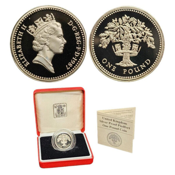 1987 Silver Proof Piedfort £1 Coin - Royal Diadem Series - English Oak