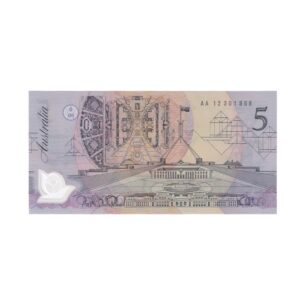 1992 Australian $5 Note - AA 12301868 - Fraser/Cole - R214 - Normal Prefix - Uncirculated