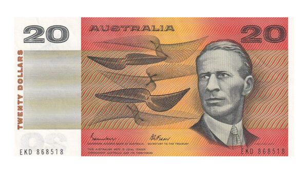 1985 $20 Note Pair - Sequential Numbers - EKD 868518 & EKD 868519 - Johnston/Fraser - Gothic Serial - R409b - About Uncirculated - Image 3