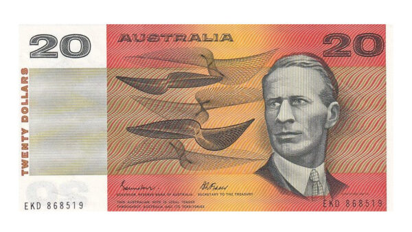 1985 $20 Note Pair - Sequential Numbers - EKD 868518 & EKD 868519 - Johnston/Fraser - Gothic Serial - R409b - About Uncirculated - Image 6