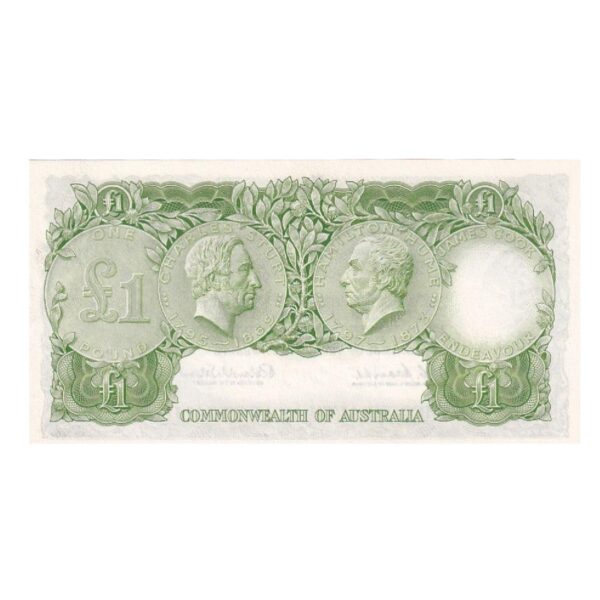 1961 Australian £1 Note - HF98 511682 - COOMBS/WILSON - Reserve Bank, Dark green back - R34a - Mid-Range Prefix - Uncirculated - Image 2