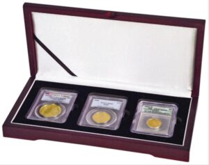 3 Coin Wood Display Box with Glass Top