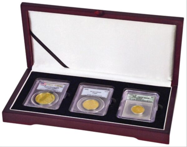 3 Coin Wood Display Box with Glass Top