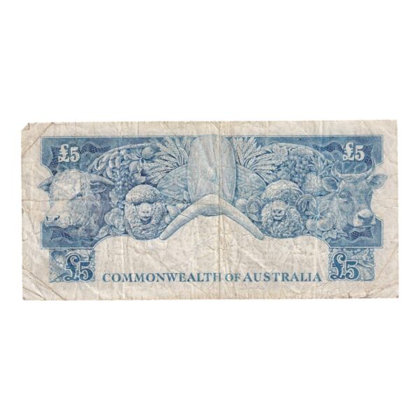 1960 Australian £5 Note - TB63 227720 - HC Coombs/Roland Wilson - Reserve Bank - R50 - Mid-Range Prefix - Very Good - Image 2