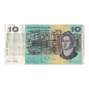 1979 Australian $10 Note - TQS 158327 - Knight/Stone Gothic Serial - R307a - Fine